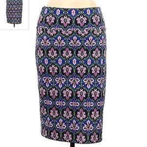 LulaRoe Black Purple Floral Skirt Women's Large L Stretch Wide Waistband EUC